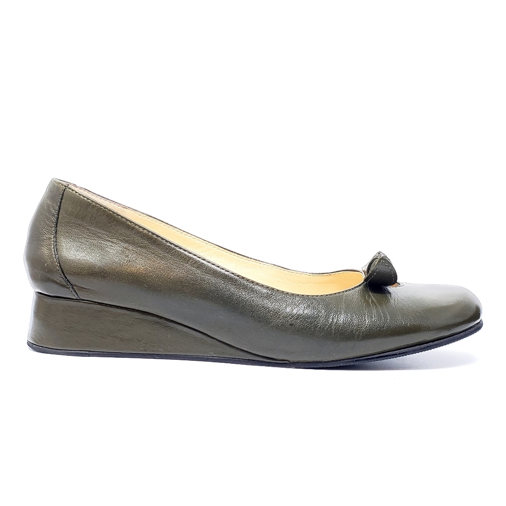 Lazio Collezione Olive Green Bow Wedge Shoes